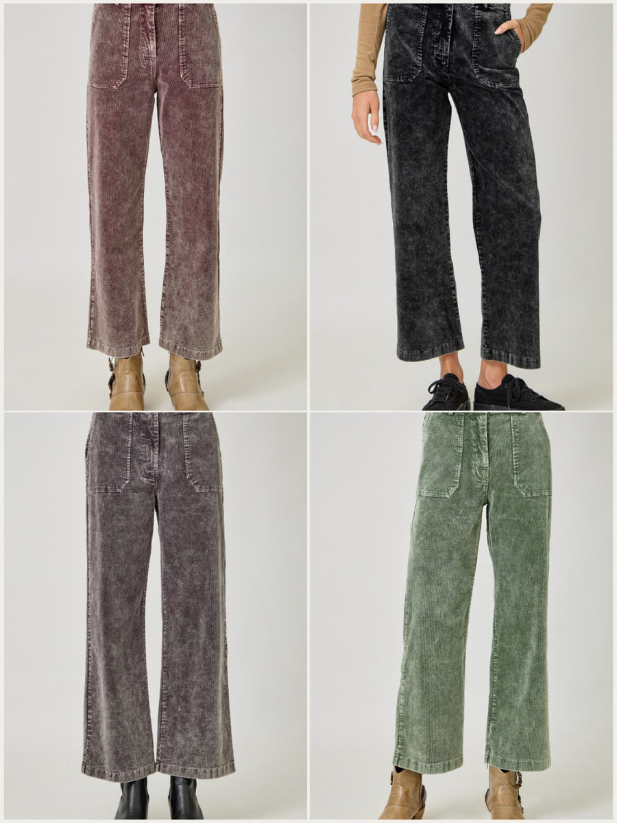 Mystree Washed Corduroy Trousers - Washed Green, Washed Black or
