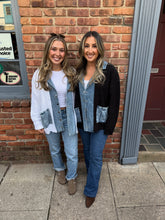 Denim Contrast Sweater Cardigan - White or Black