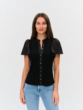 SIXFIFTY MAREN | RIBBED BUTTON DOWN FLUTTER SLEEVE - BLACK, NAVY OR WHITE