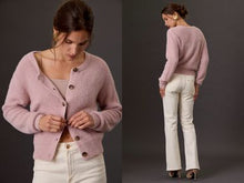 Ultra Soft Fluffy Ribbed Button Up Cardigan - Dusty Pink