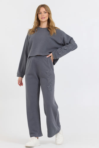 Vintage Havana Slate Grey Garment Dye CrewNeck W/ Star Appliqué