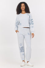 Vintage Havana Washed Light Blue W Denim Print Rib Crewneck