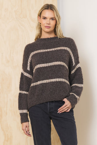 Vintage Havana Cool Brown Sweater W/ Mixed Media Stripe