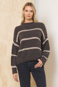 Vintage Havana Cool Brown Sweater W/ Mixed Media Stripe