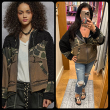 POL Camo print hooded jacket in quilted knit with drawstring - Olive/Charcoal