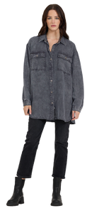 Vintage Havana Black Long Tencel Shirting