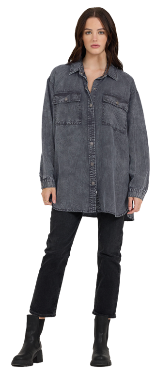 Vintage Havana Black Long Tencel Shirting