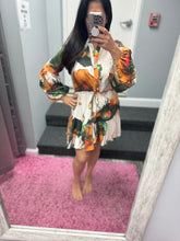 Flower Paint Mini Dress - Orange/Olive