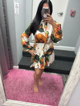 Flower Paint Mini Dress - Orange/Olive
