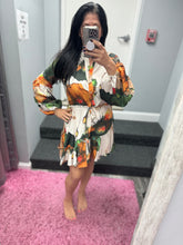 Flower Paint Mini Dress - Orange/Olive