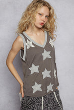 POL V-neck sleeveless front star patches solid top - Off White,Charcoal or Cream