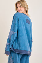 Mineral Washed Double Waffle Star Patch Top - Slate Blue