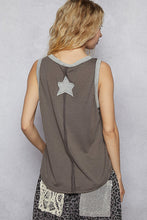 POL V-neck sleeveless front star patches solid top - Off White,Charcoal or Cream