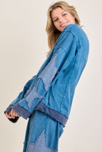 Mineral Washed Double Waffle Star Patch Top - Slate Blue