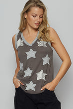 POL V-neck sleeveless front star patches solid top - Off White,Charcoal or Cream