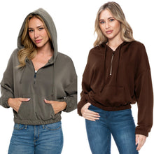 Ariella Cropped L/s Hoodie W/ Zipper - Brown or Olive