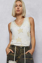 POL V-neck sleeveless front star patches solid top - Off White,Charcoal or Cream