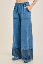 Mineral Washed Contrast Block Terry Pants - Slate Blue