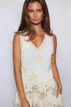 POL V-neck sleeveless front star patches solid top - Off White,Charcoal or Cream