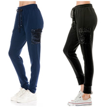 Ariella Cargo Pocket Jogger With Sequin Detail - Black or Navy