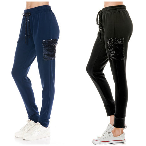 Ariella Cargo Pocket Jogger With Sequin Detail - Black or Navy