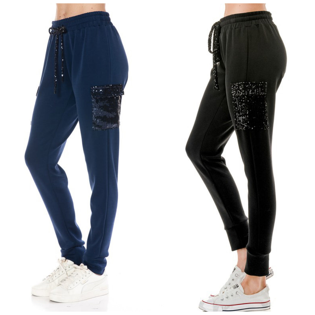 Ariella Cargo Pocket Jogger With Sequin Detail - Black or Navy
