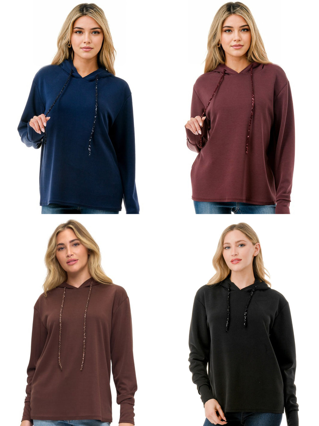 Ariella Hoodie W/ Sequin Detail - Black, Chocolate, Wine or Navy