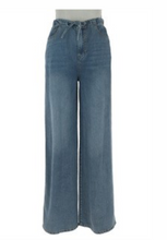 Washed Denim Pants With Tie And Brown Side Trim