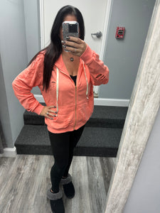 POL Washed Distressed Zip-up Hoodie - Assorted Colors