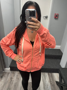 POL Washed Distressed Zip-up Hoodie - Assorted Colors