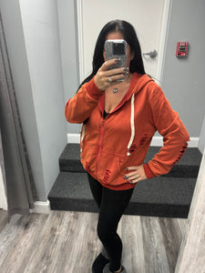 POL Washed Distressed Zip-up Hoodie - Assorted Colors