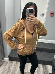 POL Washed Distressed Zip-up Hoodie - Assorted Colors