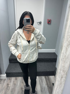POL Washed Distressed Zip-up Hoodie - Assorted Colors