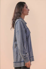 Half Button Down Oversized Contrast Knit Top - Black, Denim or Mocha