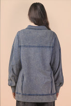 Half Button Down Oversized Contrast Knit Top - Black, Denim or Mocha