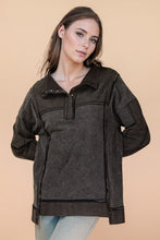 Half Button Down Oversized Contrast Knit Top - Black, Denim or Mocha