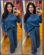 Mineral Washed Contrast Block Terry Pants - Slate Blue or Hot Cocoa