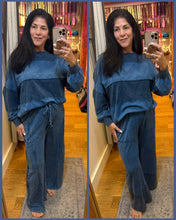 Mineral Washed Contrast Block Terry Pants - Slate Blue or Hot Cocoa