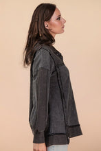 Half Button Down Oversized Contrast Knit Top - Black, Denim or Mocha