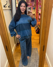 Mineral Washed Striped Contrast Sweatshirt - Slate Blue