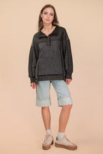 Half Button Down Oversized Contrast Knit Top - Black, Denim or Mocha