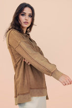 Half Button Down Oversized Contrast Knit Top - Black, Denim or Mocha