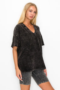 Mineral Wash V Neck Basic T - Ashed Black or Cobalt