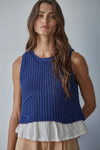 Carmine Crochet Layered Top - Navy Cream