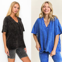Mineral Wash V Neck Basic T - Ashed Black or Cobalt