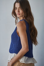 Carmine Crochet Layered Top - Navy Cream