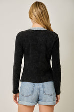 Denim Mixed Henley Top - Washed Black