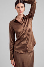 Satin Button Down Shirt - Brown