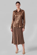 Satin Button Down Shirt - Brown