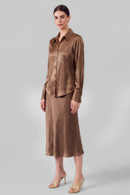 Satin Button Down Shirt - Brown